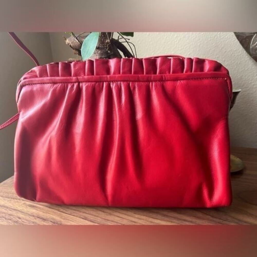 Vintage 80s Cherry 🍒 Red Genuine Leather Evening Bag by Morris Moskowitz 4